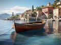 beautiful boat on the water in a romantic italy port town ambiance