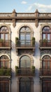 Imaginary beautiful Italian style windows with balcony on a piece facade