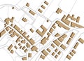 Imaginary cadastral map of territory with buildings, roads and land parcel - land registry concept illustration three-dimensional