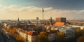 Imaginary center of Eastern Berlin, panoramic AI generative bird view