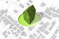 Imaginary city map with a green building - The architecture of the future - concept image Royalty Free Stock Photo