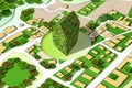 Imaginary city map with a green building - The architecture of t Royalty Free Stock Photo