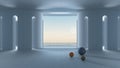 Imaginary fictional architecture, interior design of empty space with arched doors, colonnade and porch, baptistery, concrete blue