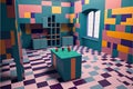 imaginary furniture in imaginary rooms Ã¢â¬â AI generated rooms with colorful glass tiles and unique furniture. Generative AI Royalty Free Stock Photo