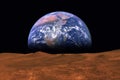 Imaginary view of earth rising from the horizon of plant Mars Royalty Free Stock Photo