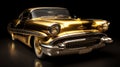 Vintage car completely covered in gold