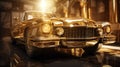 Vintage car completely covered in gold