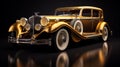 Vintage car completely covered in gold