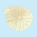 Imaginary volcanic island map with coast and rivers
