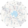 Imaginary weather map Antarctica with isobars and weather fronts