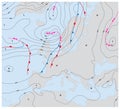 Imaginary weather map europe showing isobars and weather fronts
