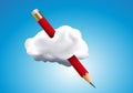 Imagination concept with a pencil combined with a cloud.