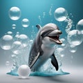 imagination fine art background with smiling happy dolphine for design or marketing. Digital art work. Ai generated