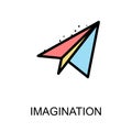 Imagination icon and paper rocket on white background with illus Royalty Free Stock Photo