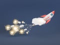 Imagination idea concepts with rocket and light bulb on Blue background Royalty Free Stock Photo