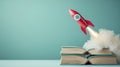 Imagination and learning, rocket launching from books concept. Fly aesthetic Royalty Free Stock Photo