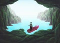 Imagination Man On Boat In Fantasy Nature, Sea, Illustration, Surreal Freedom Concept