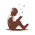 Imagination Shines as a Boy Reads Under The Stars Royalty Free Stock Photo