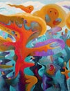 Imagination wild animal fantasy, Abstract wallpaper oil paintings surreal forest fantasy