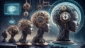 An imaginative depiction featuring an array of intricate clockwork mechanisms evolving