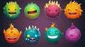 Imaginative fantasy round monsters for game interfaces. Set of cute ball characters with textures of jelly, candy, ice Royalty Free Stock Photo