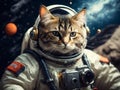 Astronaut cat in spacesuit against the background of the planet. Generative AI