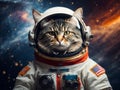 Astronaut cat in spacesuit against the background of the planet. Generative AI