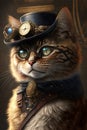 Imaginative Illustration of Cat in Steampunk Uniform