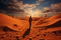 Imaginative Man boat desert surreal. Generate Ai Royalty Free Stock Photo