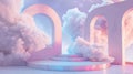 This imaginative podium backdrop captures the essence of daydreaming with a whimsical dreamscape featuring soft fluffy