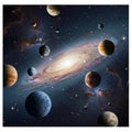 An imaginative space scene featuring various planets and celestial Royalty Free Stock Photo