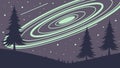 Cosmic Swirls and Pine Trees in a Starry Night Landscape, vector design Generative AI Royalty Free Stock Photo