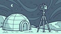 Lunar photography Camera on tripod outside igloo on moonlike surface. vector design Generative AI Royalty Free Stock Photo
