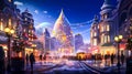 Imagine a bustling city on Christmas Eve, alive with bright lights and the energy of the holiday season, generative ai