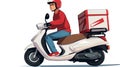 Delivery service, electric moped, food and food delivery advertising.