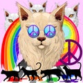 `Imagine` Cat Rainbow Peace and Love with the Four Liverpool Legendary Dudes Surreal Vector Illustration