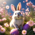 imagine a charming bunny wearing bunny ears while surrounded by glittering easter eggs trending on