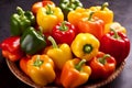 A grouping of vibrant bell peppers in various hues.