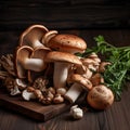 A grouping of mushrooms in earthy shades of brown. Royalty Free Stock Photo