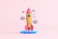 education imagine creative rocket spaceship saturn stars doll children cute pink pastel clouds display child theme galaxy space. Royalty Free Stock Photo