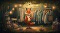 vector illustration of fox arranging its cloths in wardrobe