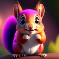 A cartoon squirrel on a tree branch - Ai Generated Image.