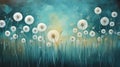 teal dandelions creating a unique and enchanting atmosphere on a grassy canvas