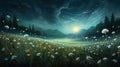 teal dandelions creating a unique and enchanting atmosphere on a grassy canvas