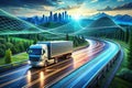 Autonomous Freight Transport of the Future A Sketch Illustration of Advanced Trucking Technology on a Digital Highway Royalty Free Stock Photo