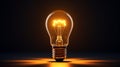 A glowing incandescent lamp symbolizing the birth of new business ideas, a burning light bulb.
