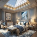 Luxurious bedroom with an innovative skylight that bathes the room