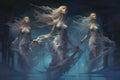 Ethereal mermaids with flowing sapphire tails - Generative AI