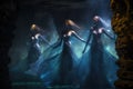 Ethereal mermaids with flowing sapphire tails - Generative AI