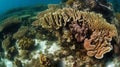 Healthy fringing coral reefs grow around the dramatic limestone islands that rise